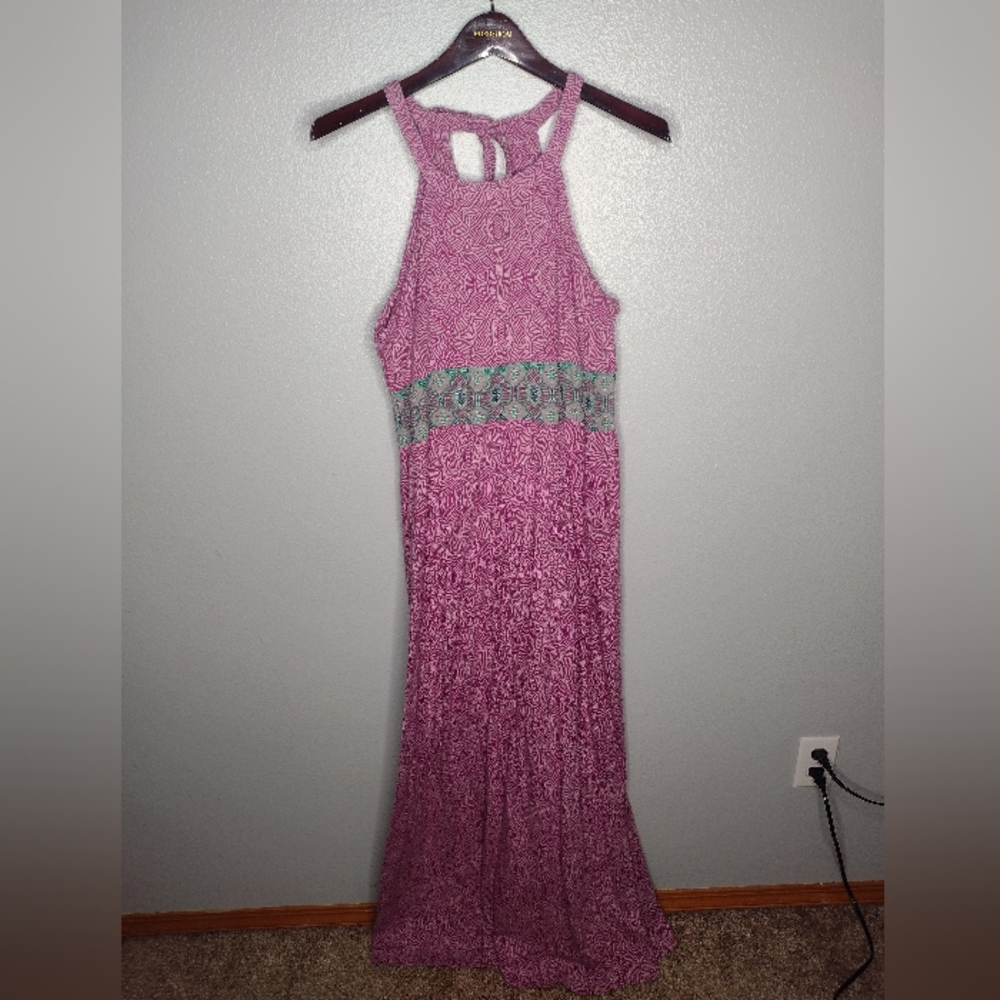 Prana Women's Skye Maxi Dress Large Pink Geometric Built-in Bra Halter M
